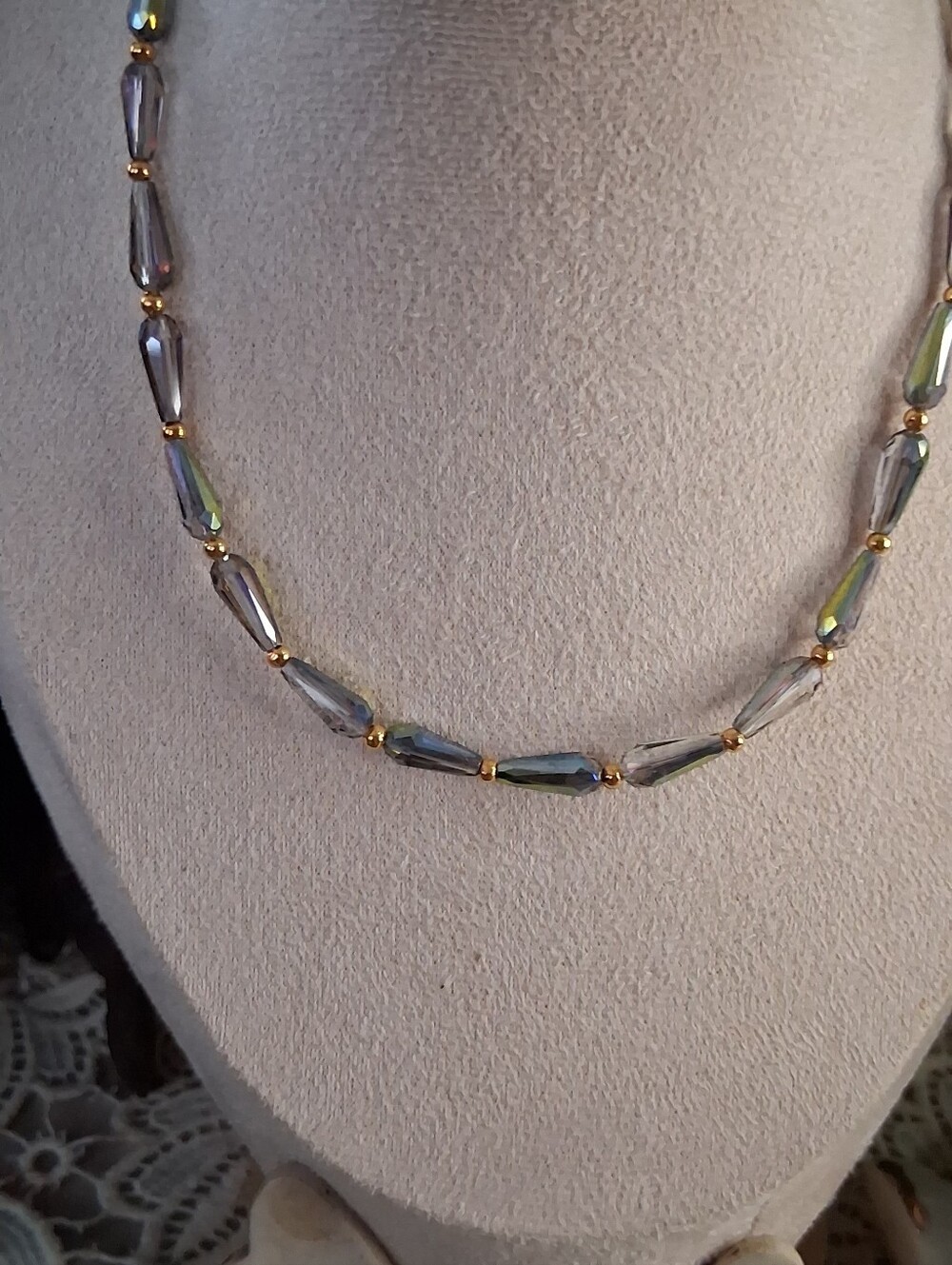Aurora Faceted Crystal Bead Necklace with Gold Accents - Women Jewelry
